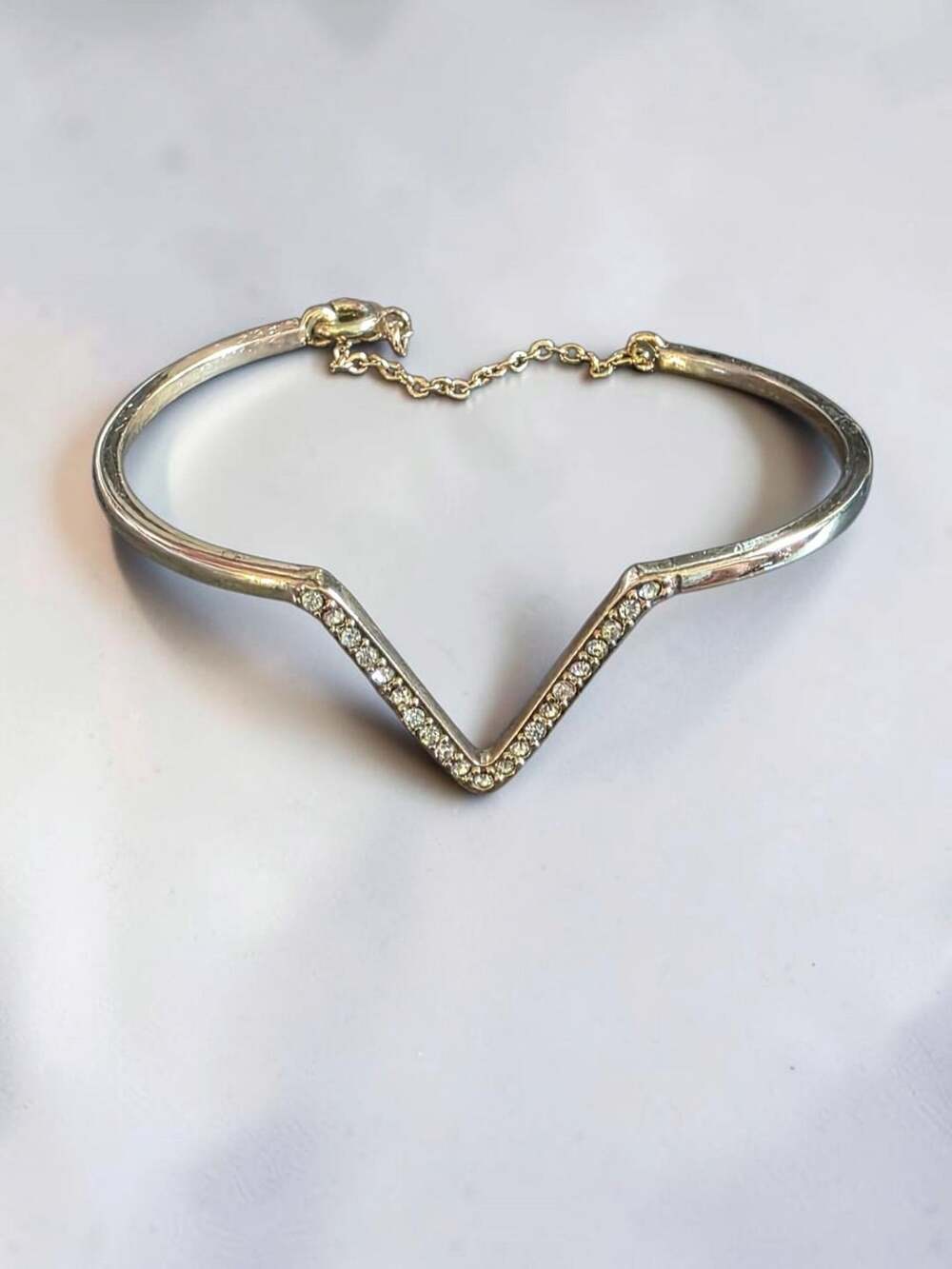 Gold Tone Rhinestone V Shape Cuff Bracelet